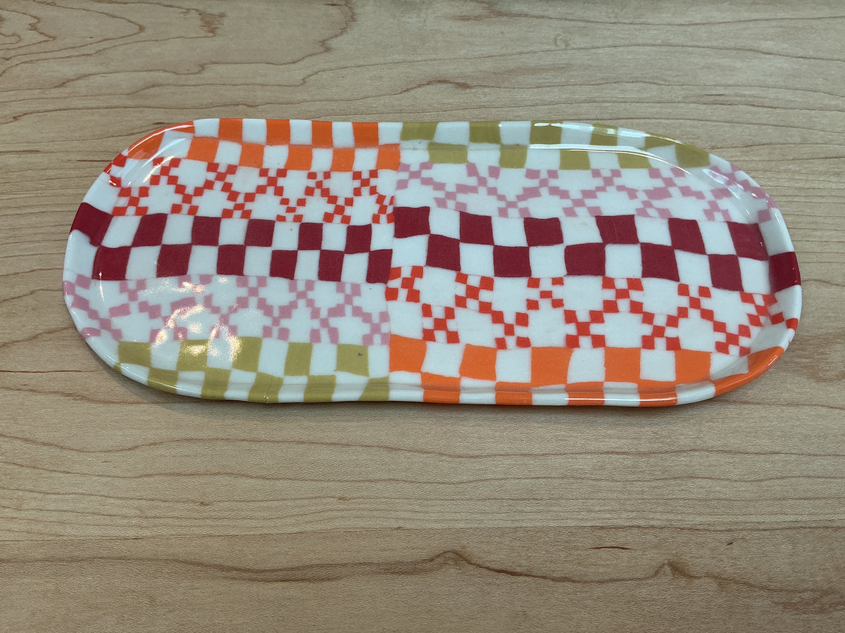 Victoria Rickson Oval Plate Orange Squares