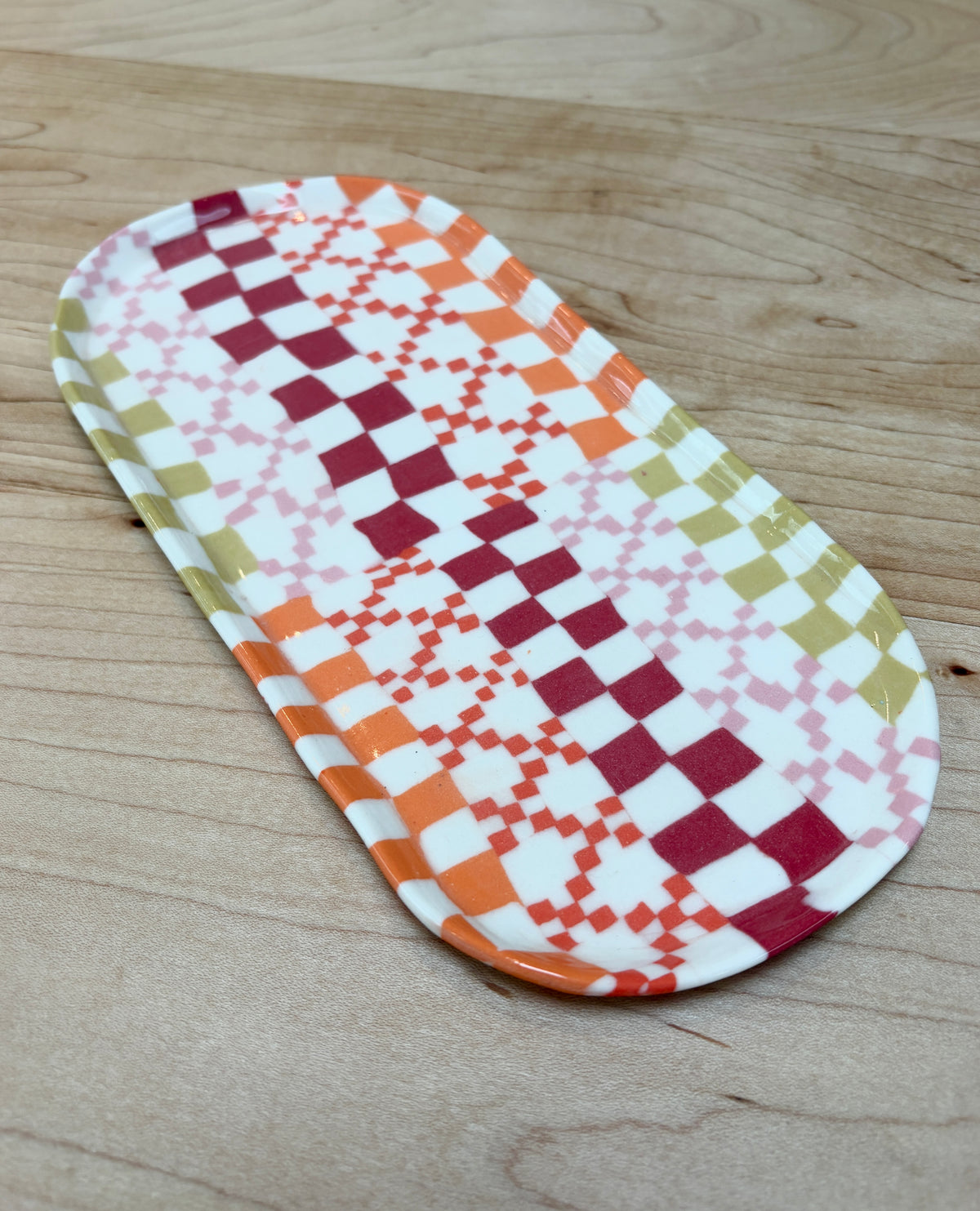 Victoria Rickson Oval Plate Orange Squares