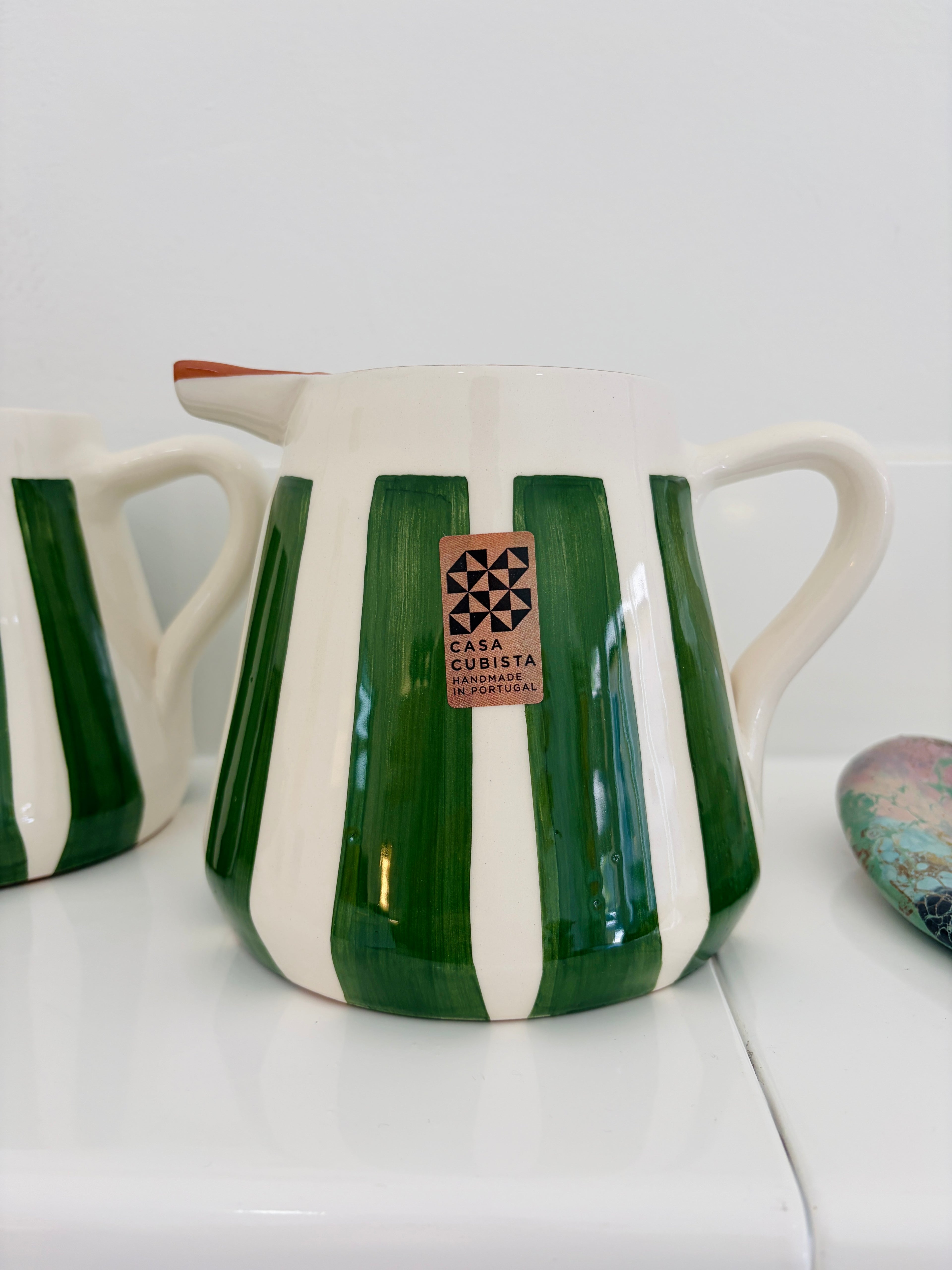 Casa Cubista Striped Pitcher Green