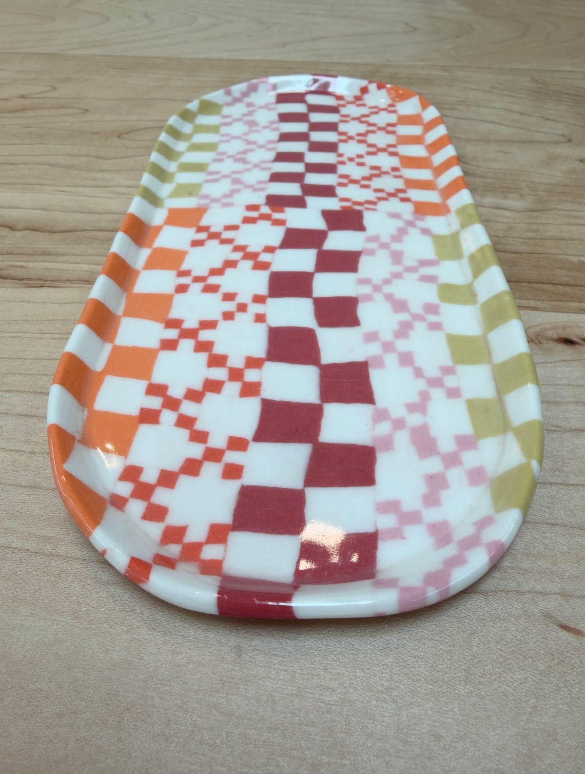 Victoria Rickson Oval Plate Orange Squares